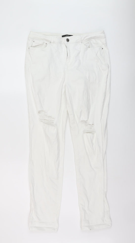 George Womens White Cotton Straight Jeans Size 14 L28 in Regular Button