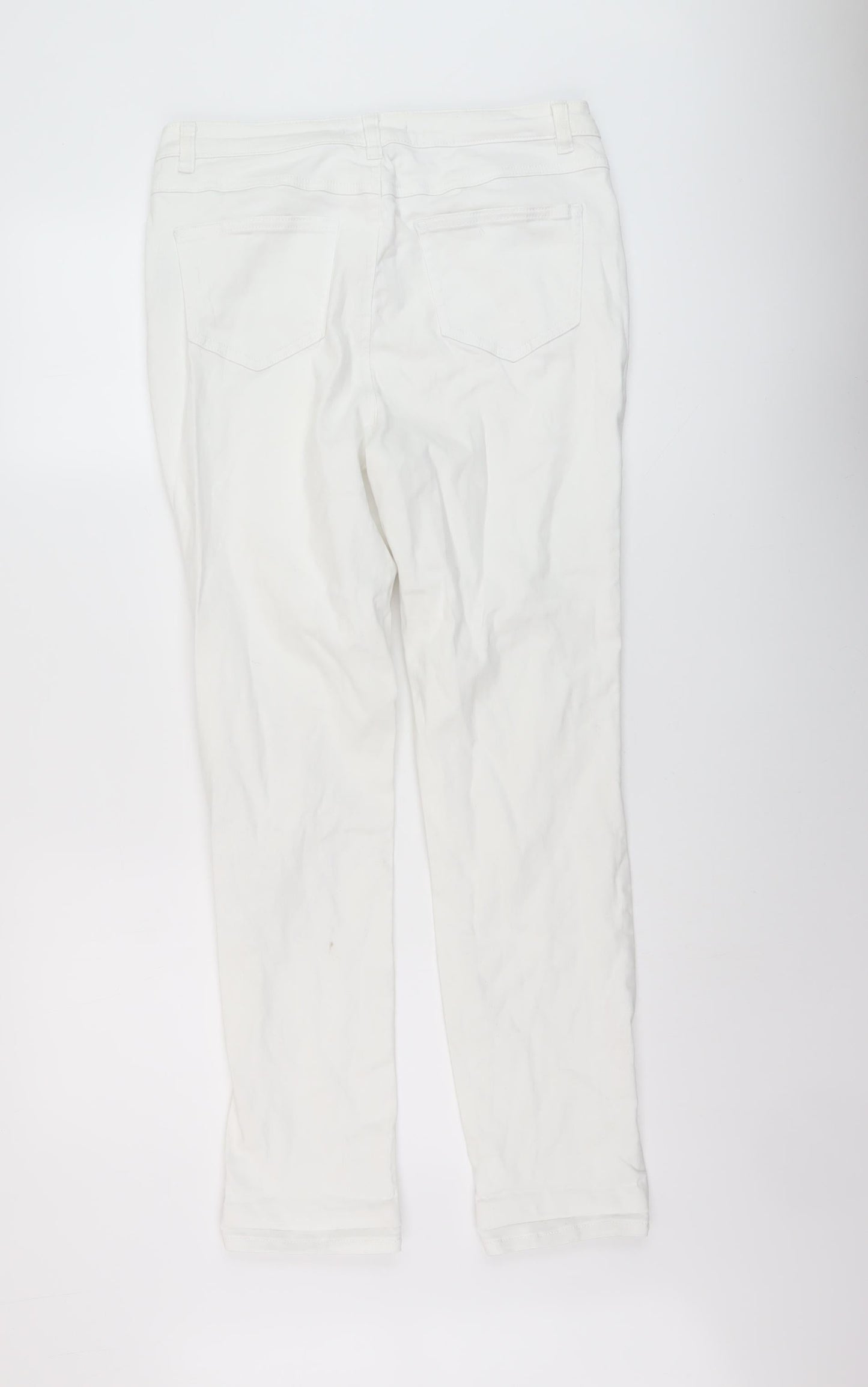 George Womens White Cotton Straight Jeans Size 14 L28 in Regular Button