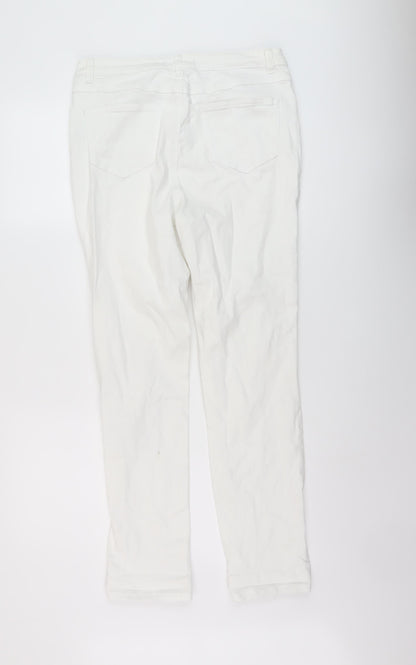 George Womens White Cotton Straight Jeans Size 14 L28 in Regular Button