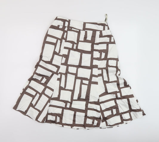Precis Womens White Geometric Cotton A-Line Skirt Size 12 Zip