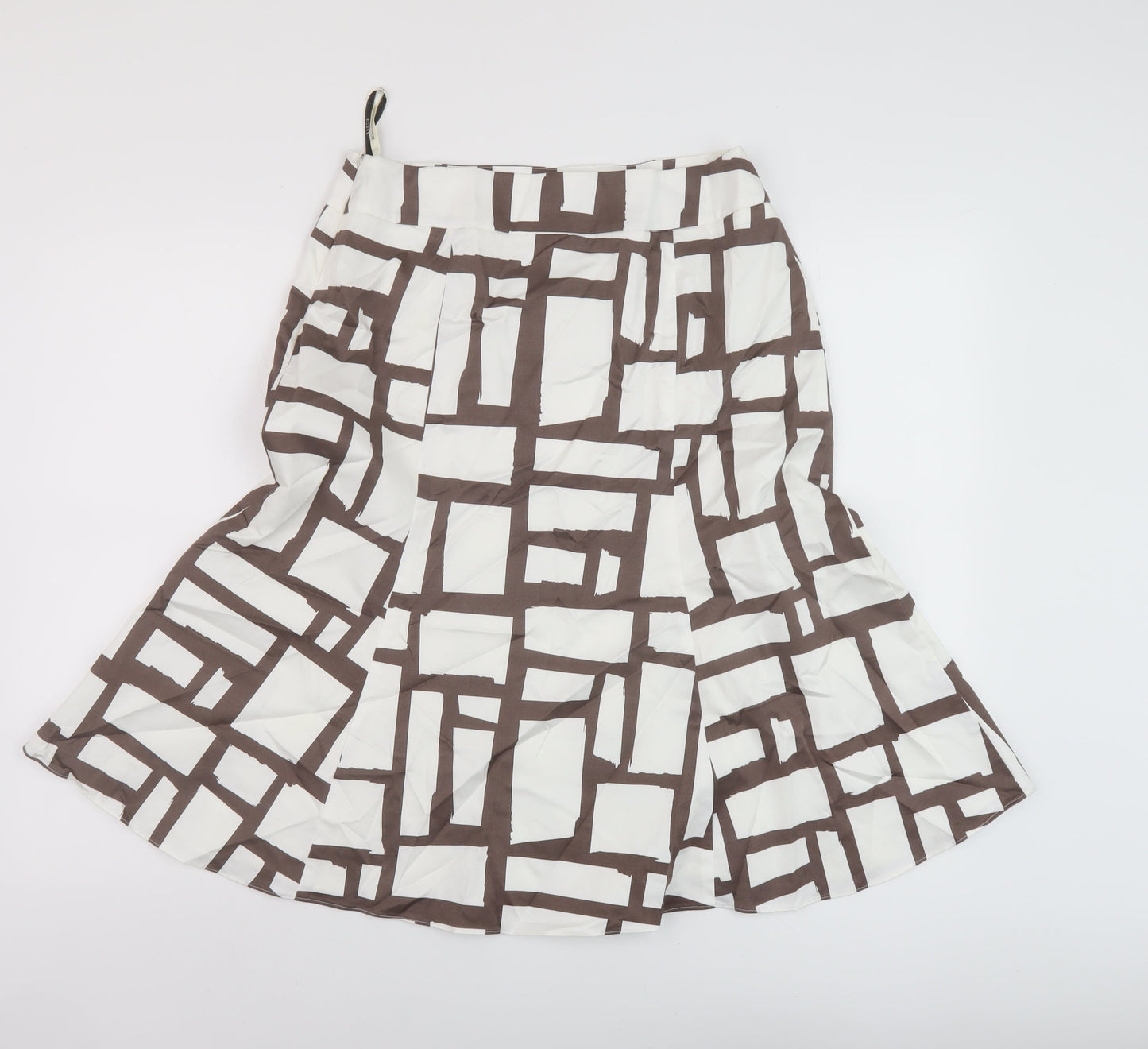 Precis Womens White Geometric Cotton A-Line Skirt Size 12 Zip