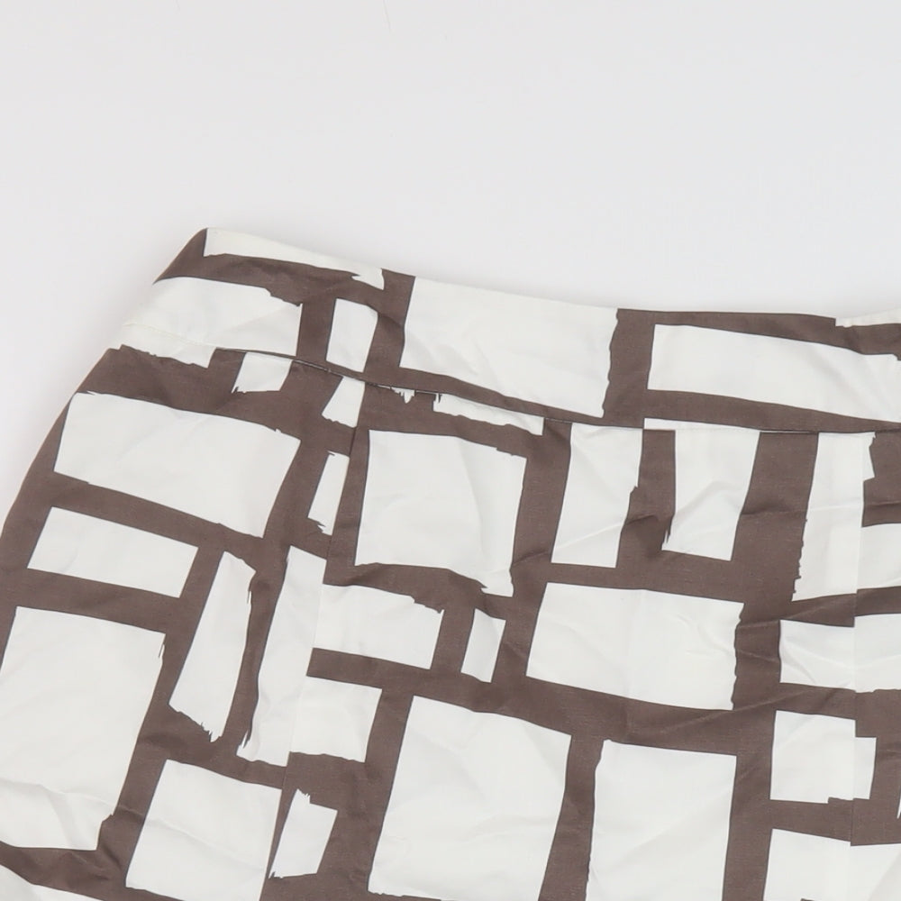 Precis Womens White Geometric Cotton A-Line Skirt Size 12 Zip