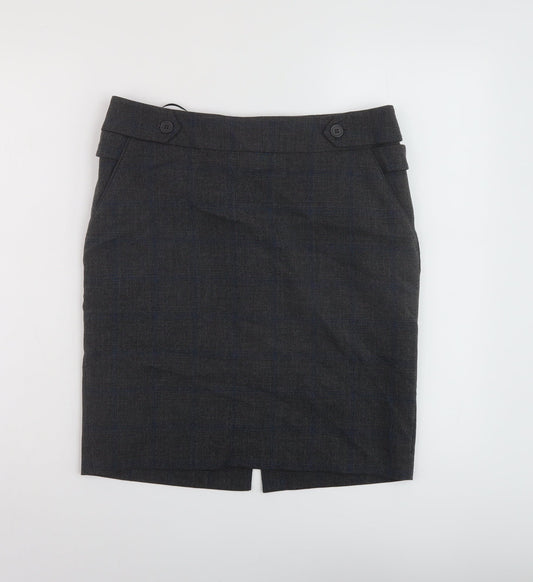 NEXT Womens Grey Plaid Polyester A-Line Skirt Size 10 Button