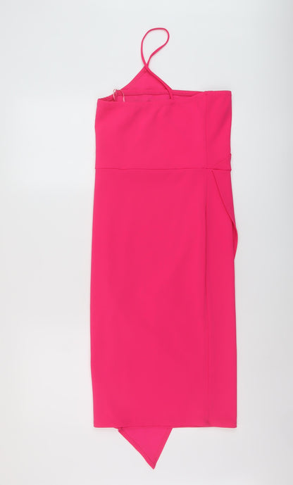 Quiz Womens Pink Polyester Bodycon Size 10 One Shoulder Pullover