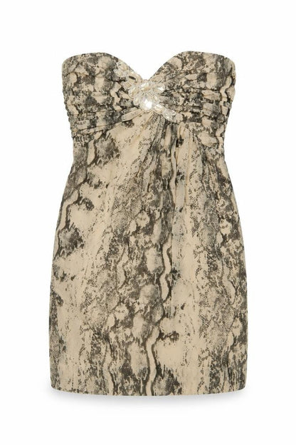 H&M Womens Beige Animal Print Polyester Mini Size 12 Sweetheart Zip