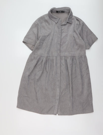 Missguided Womens Grey Polyester A-Line Size 12 Collared Button