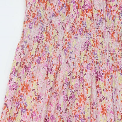 H&M Womens Pink Floral Cotton A-Line Size S Square Neck Tie