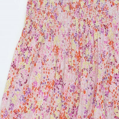 H&M Womens Pink Floral Cotton A-Line Size S Square Neck Tie