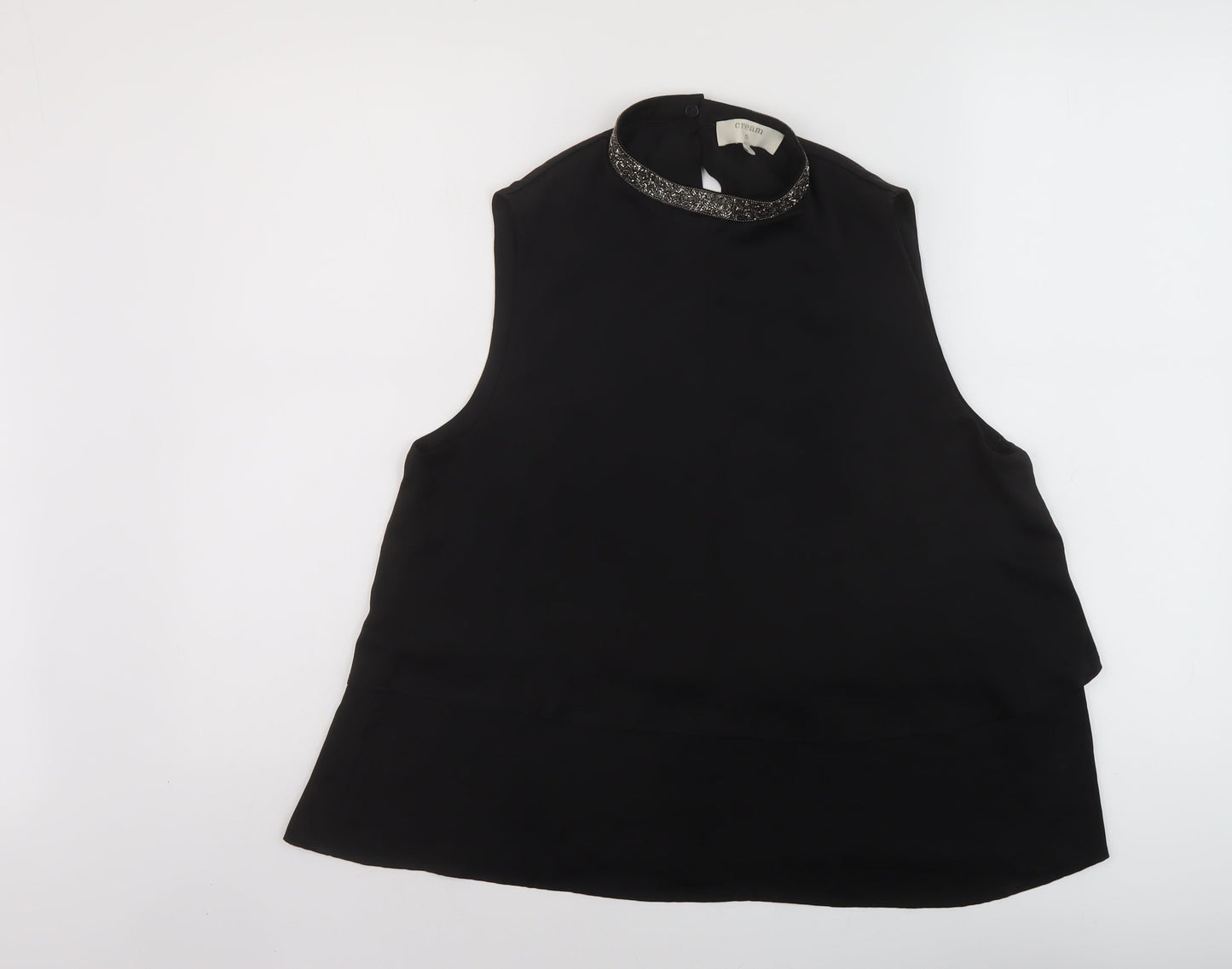 Womens UK Size 10 Cream Black Basic Tank