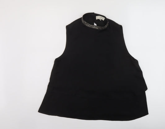 Womens UK Size 10 Cream Black Basic Tank