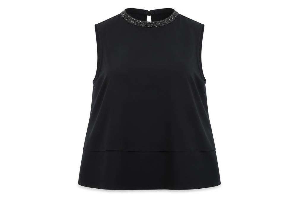 Womens UK Size 10 Cream Black Basic Tank