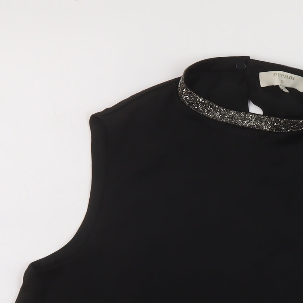 Womens UK Size 10 Cream Black Basic Tank