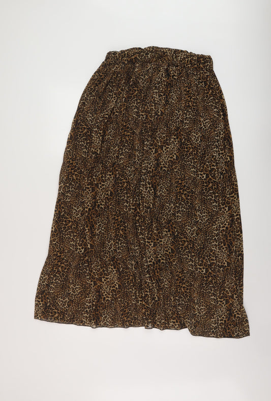 Sabrina Diamond Womens Brown Animal Print Polyester Pleated Skirt Size M