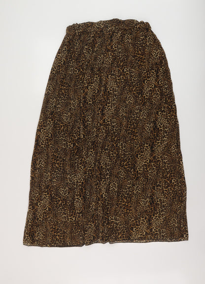 Sabrina Diamond Womens Brown Animal Print Polyester Pleated Skirt Size M