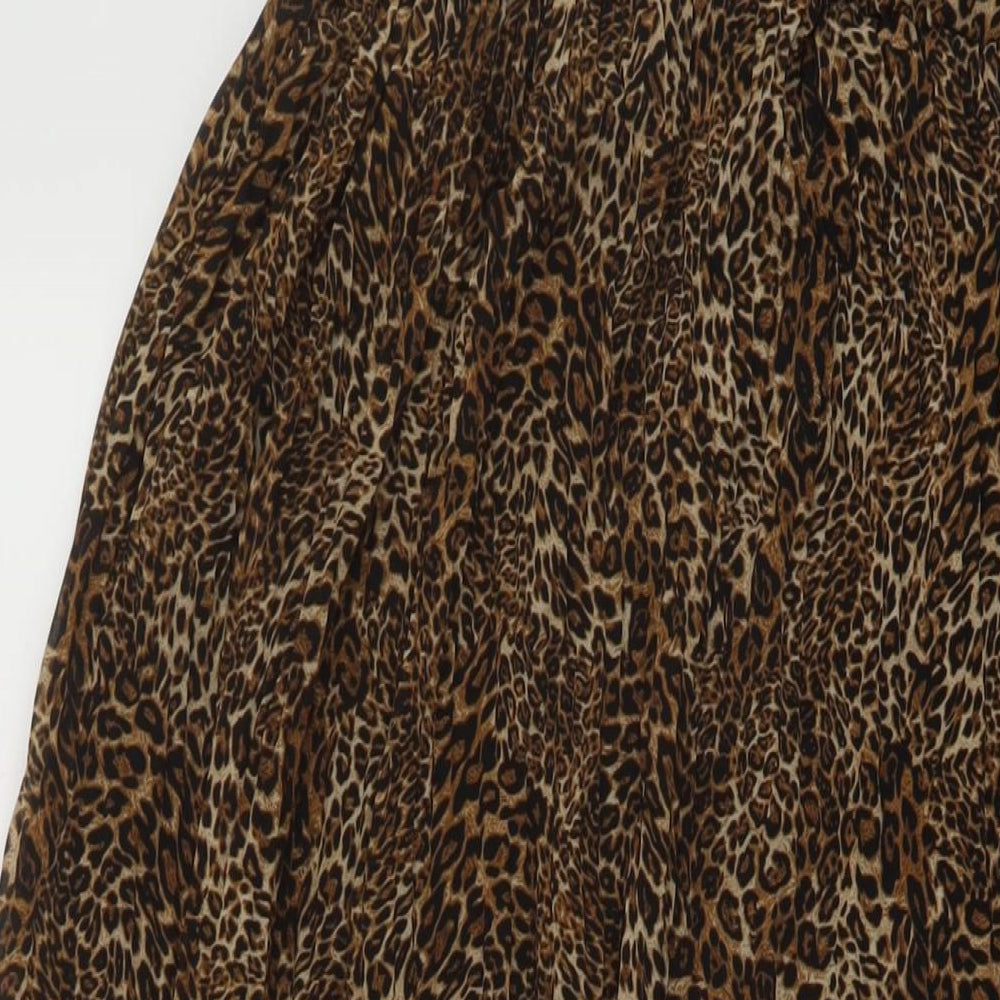 Sabrina Diamond Womens Brown Animal Print Polyester Pleated Skirt Size M
