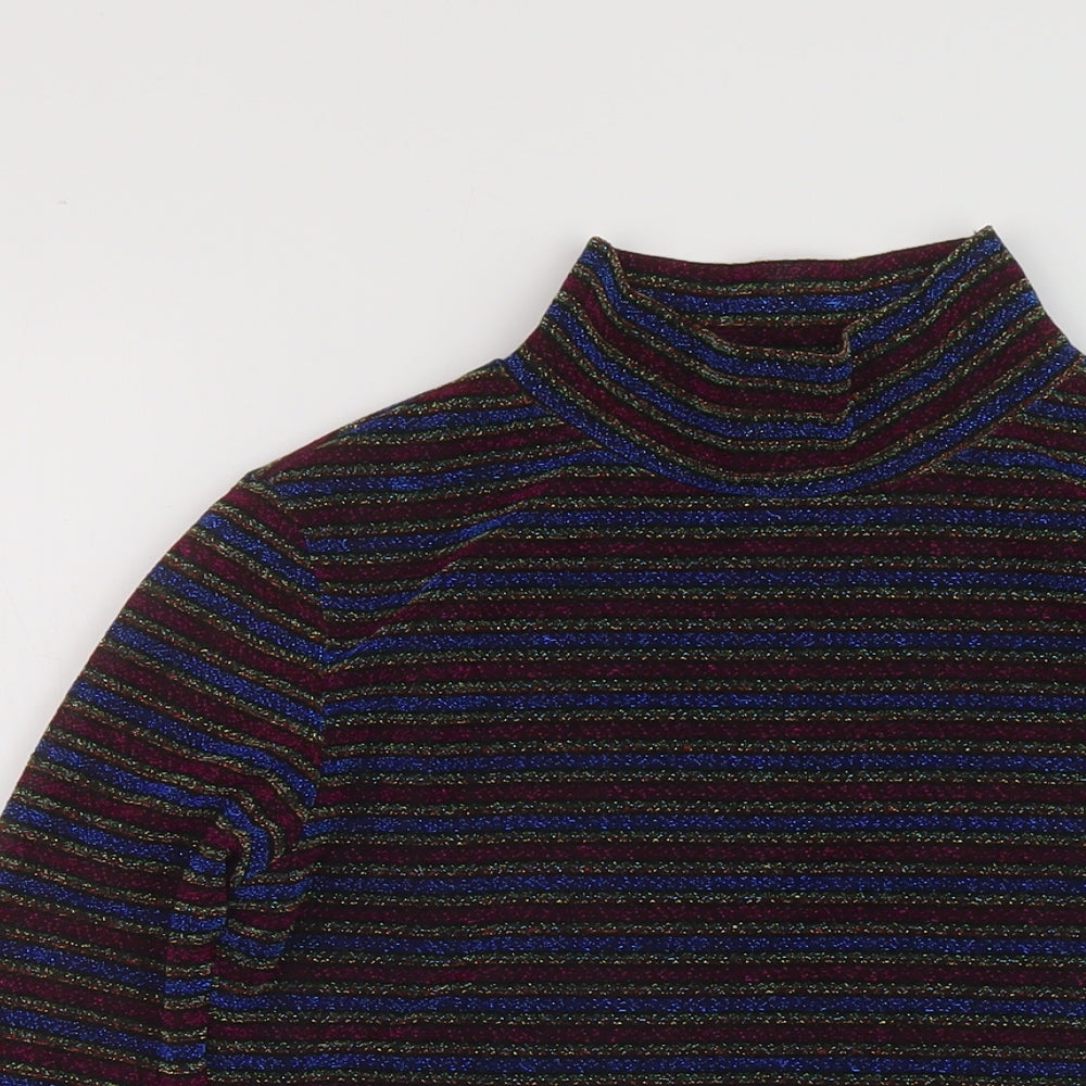 Glamorous Womens Multicoloured Striped Polyester Cropped Blouse Size S Mock Neck
