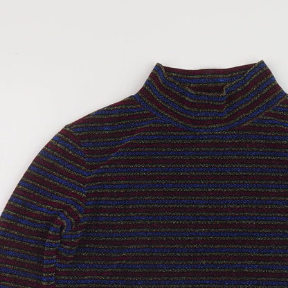 Glamorous Womens Multicoloured Striped Polyester Cropped Blouse Size S Mock Neck