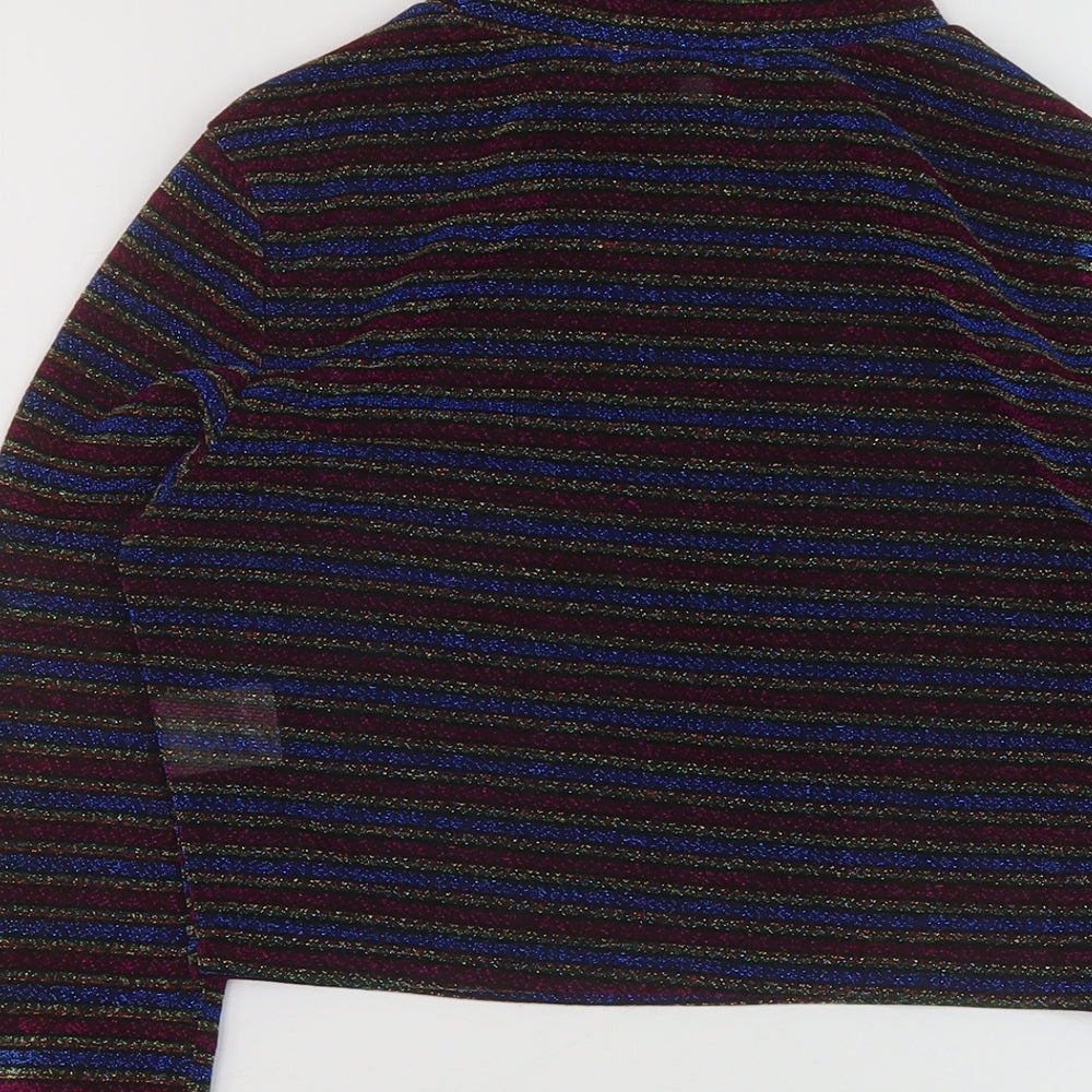 Glamorous Womens Multicoloured Striped Polyester Cropped Blouse Size S Mock Neck