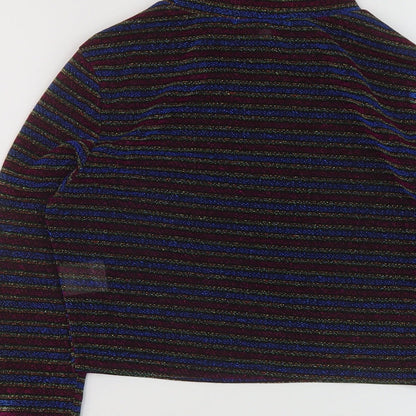 Glamorous Womens Multicoloured Striped Polyester Cropped Blouse Size S Mock Neck