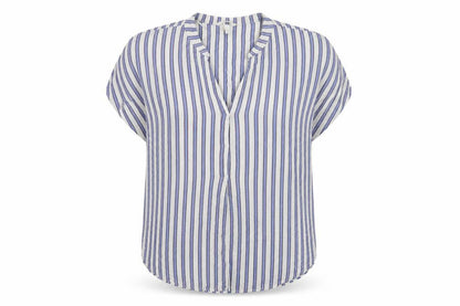H&M Womens Blue Striped Viscose Basic Blouse Size L V-Neck