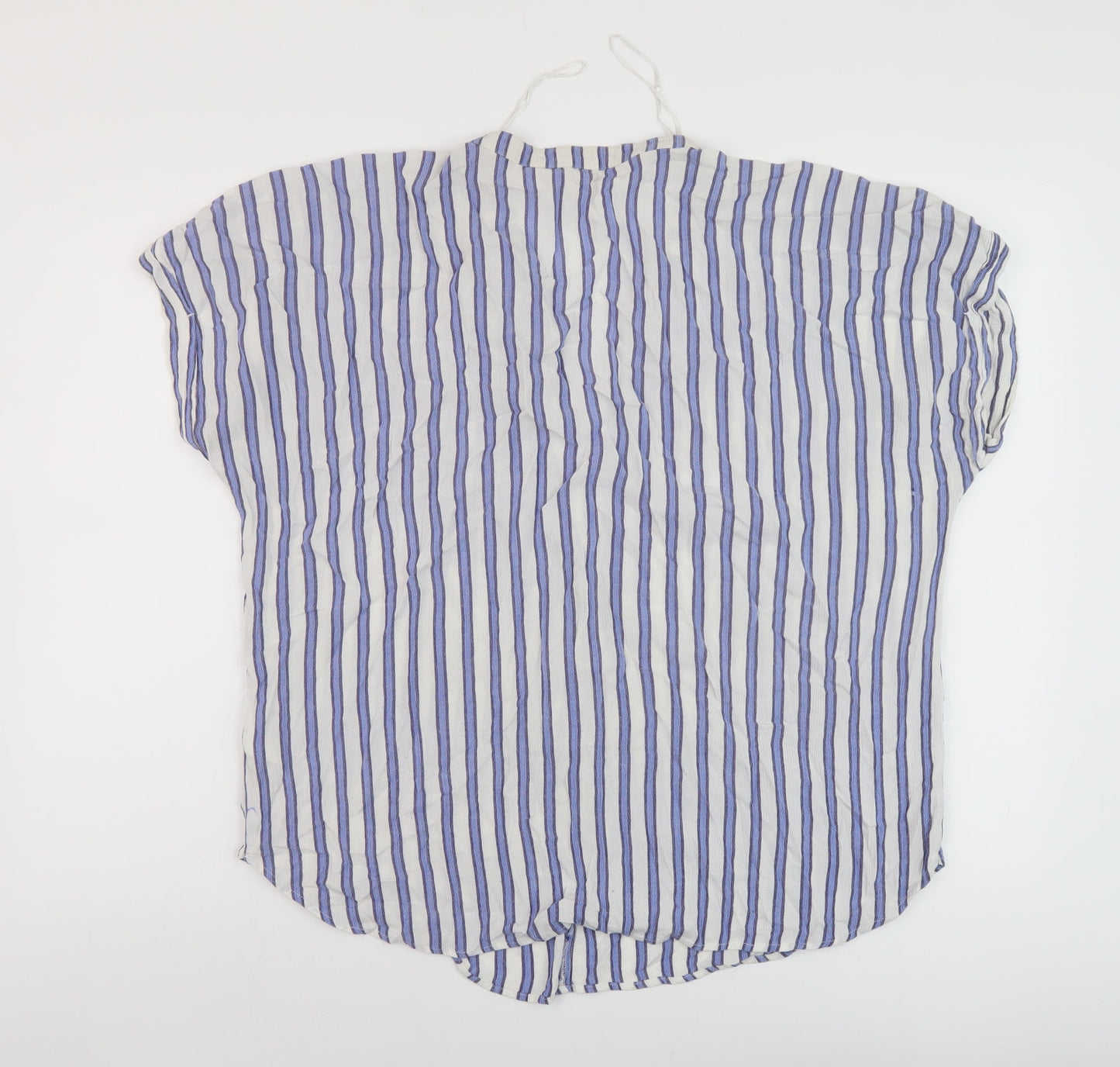 H&M Womens Blue Striped Viscose Basic Blouse Size L V-Neck