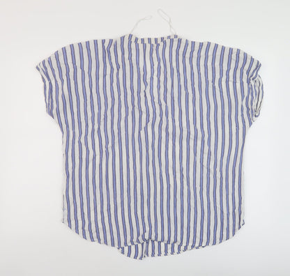 H&M Womens Blue Striped Viscose Basic Blouse Size L V-Neck