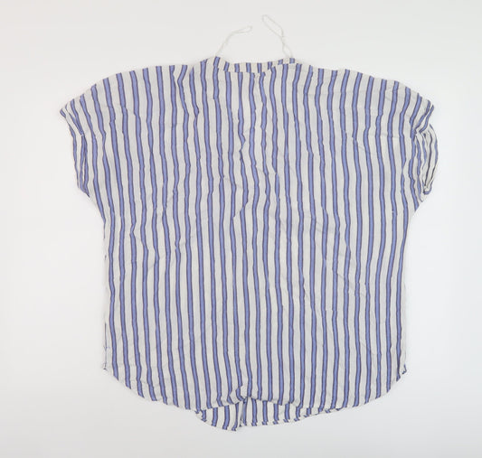 H&M Womens Blue Striped Viscose Basic Blouse Size L V-Neck