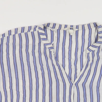H&M Womens Blue Striped Viscose Basic Blouse Size L V-Neck