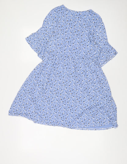 Boohoo Womens Blue Floral Viscose A-Line Size 8 Crew Neck Pullover