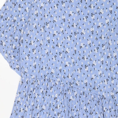Boohoo Womens Blue Floral Viscose A-Line Size 8 Crew Neck Pullover