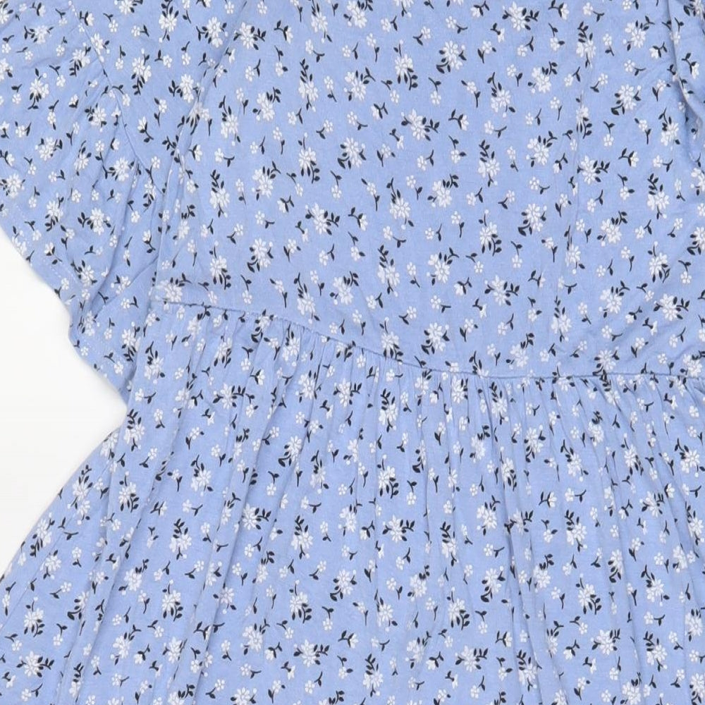 Boohoo Womens Blue Floral Viscose A-Line Size 8 Crew Neck Pullover