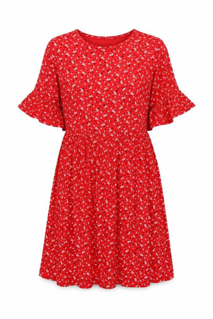 Boohoo Womens Red Floral Viscose A-Line Size 8 Collared Pullover