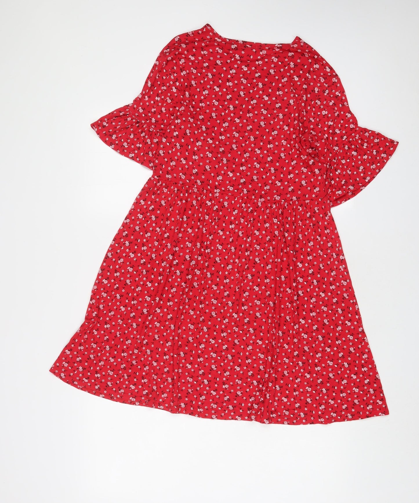 Boohoo Womens Red Floral Viscose A-Line Size 8 Collared Pullover