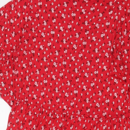 Boohoo Womens Red Floral Viscose A-Line Size 8 Collared Pullover
