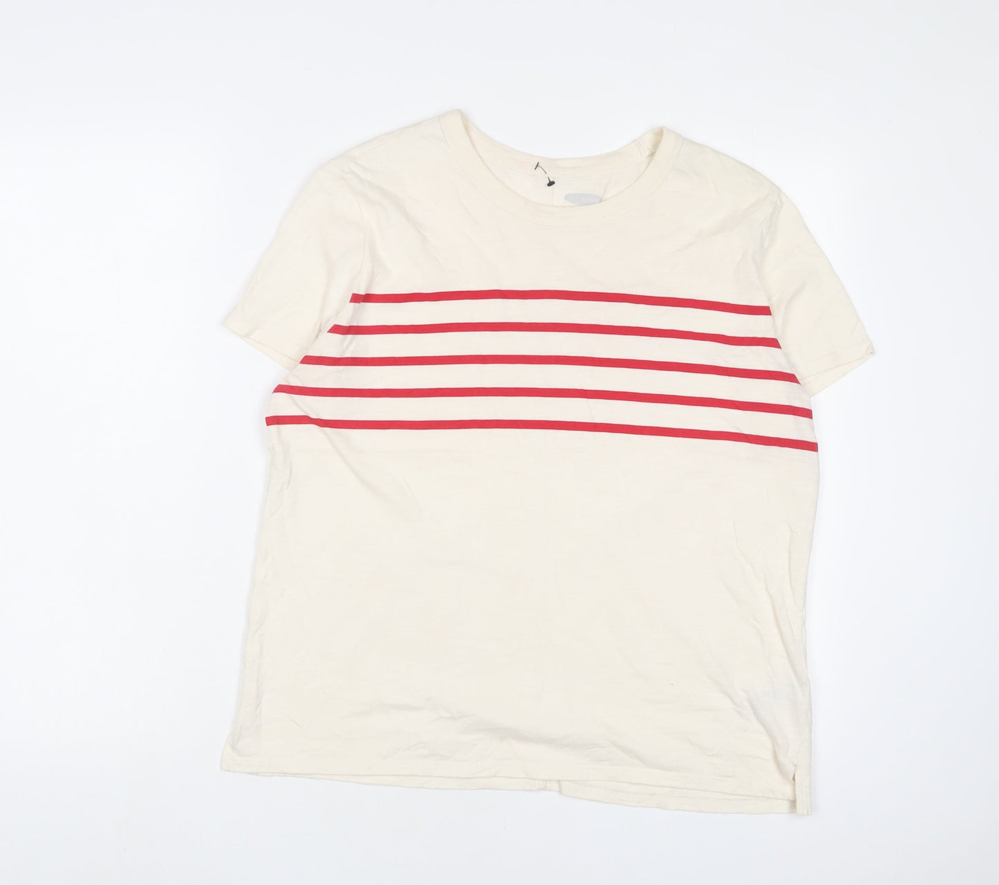 Old Navy Womens Beige Striped Cotton Basic T-Shirt Size M Crew Neck