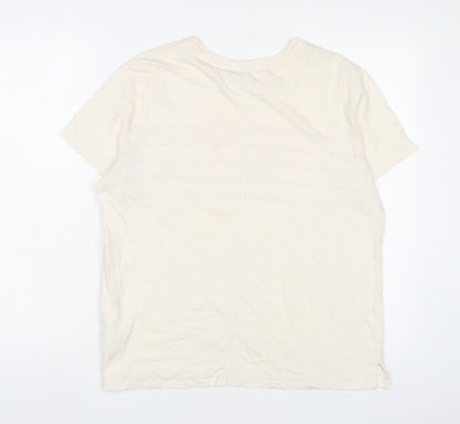 Old Navy Womens Beige Striped Cotton Basic T-Shirt Size M Crew Neck