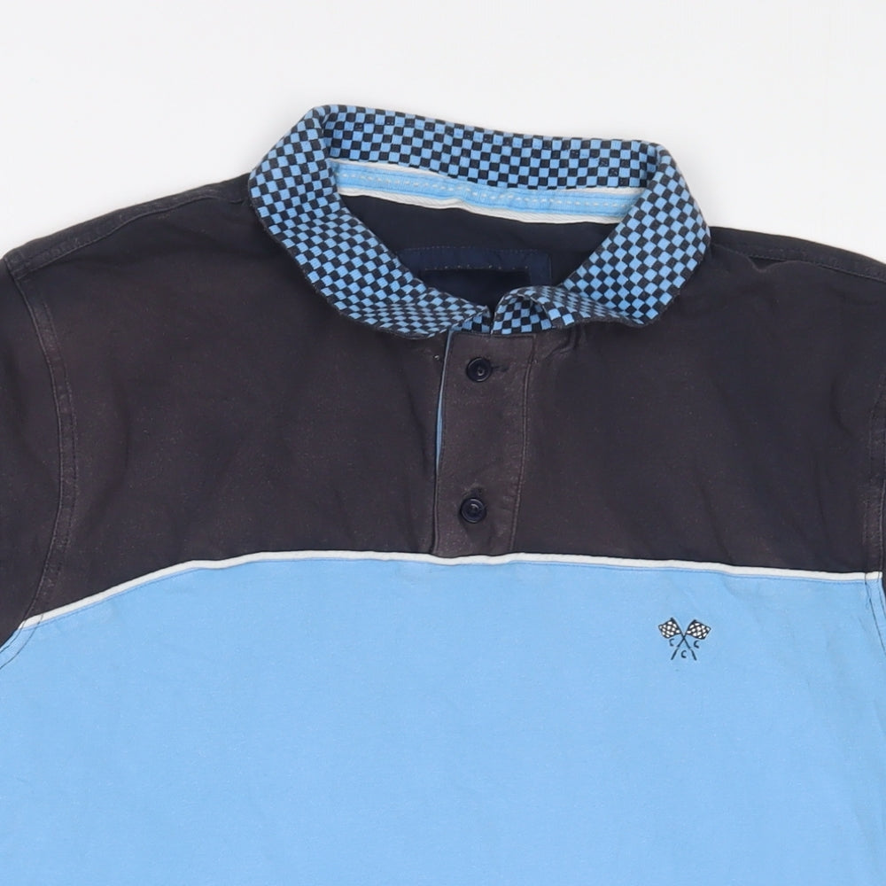 Crew Clothing Mens Blue Cotton Polo Size XL Collared Button - Embroidered