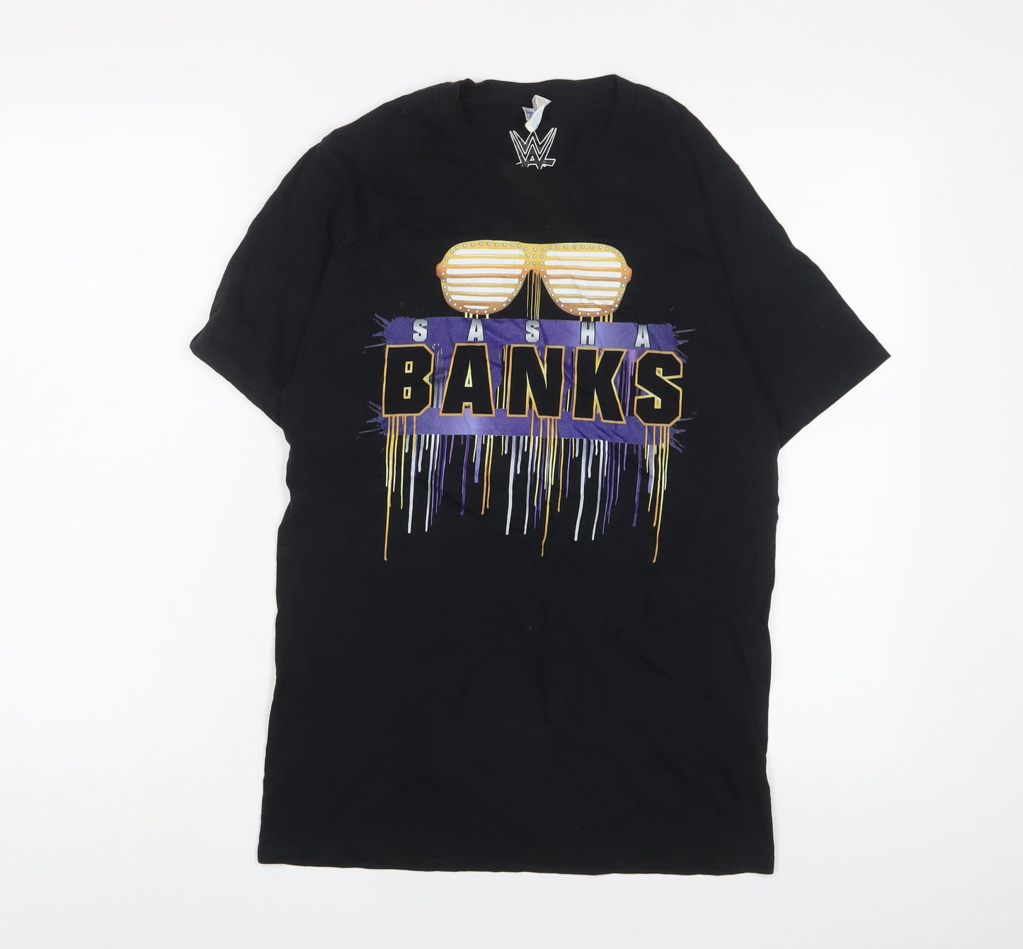 WWE Womens Black Cotton Basic T-Shirt Size S Crew Neck - Sasha Banks