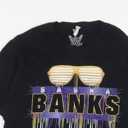 WWE Womens Black Cotton Basic T-Shirt Size S Crew Neck - Sasha Banks