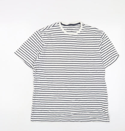 Marks and Spencer Womens White Striped Cotton Basic T-Shirt Size S Crew Neck