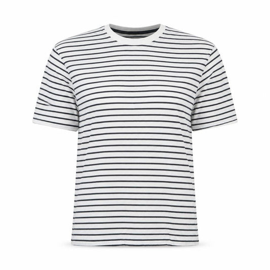 Marks and Spencer Womens White Striped Cotton Basic T-Shirt Size S Crew Neck