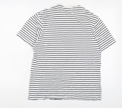 Marks and Spencer Womens White Striped Cotton Basic T-Shirt Size S Crew Neck
