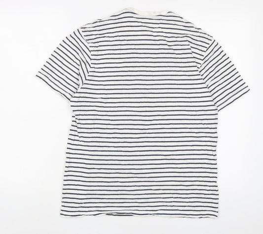 Marks and Spencer Womens White Striped Cotton Basic T-Shirt Size S Crew Neck