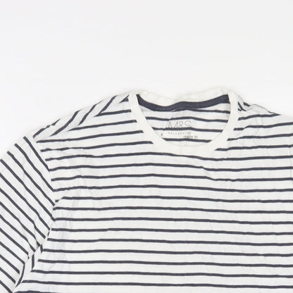 Marks and Spencer Womens White Striped Cotton Basic T-Shirt Size S Crew Neck