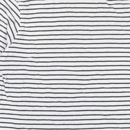Marks and Spencer Womens White Striped Cotton Basic T-Shirt Size S Crew Neck