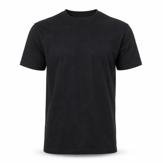 Front view of ASOS men’s black cotton t-shirt, size M, crew neck