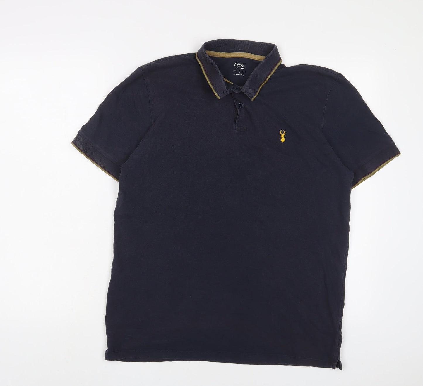NEXT Mens Blue Cotton Polo Size L Collared Button
