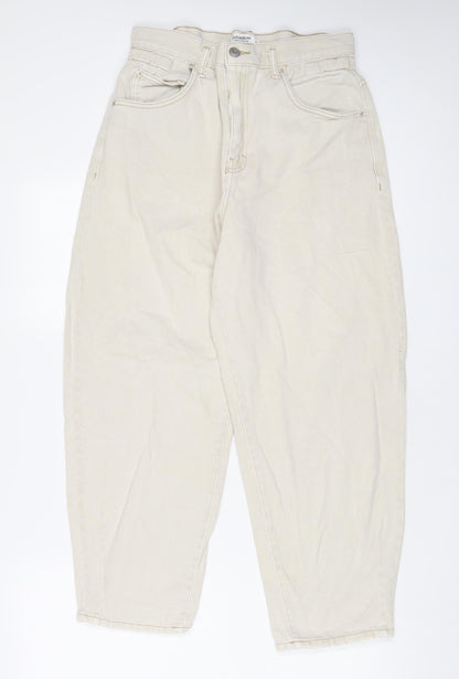 Pull&Bear Womens Beige Cotton Tapered Jeans Size L L20 in Regular Zip