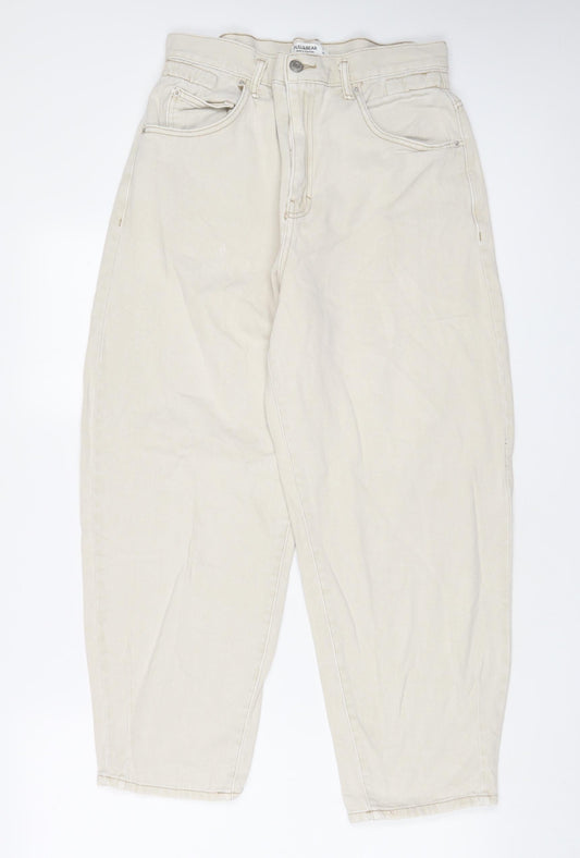 Pull&Bear Womens Beige Cotton Tapered Jeans Size L L20 in Regular Zip