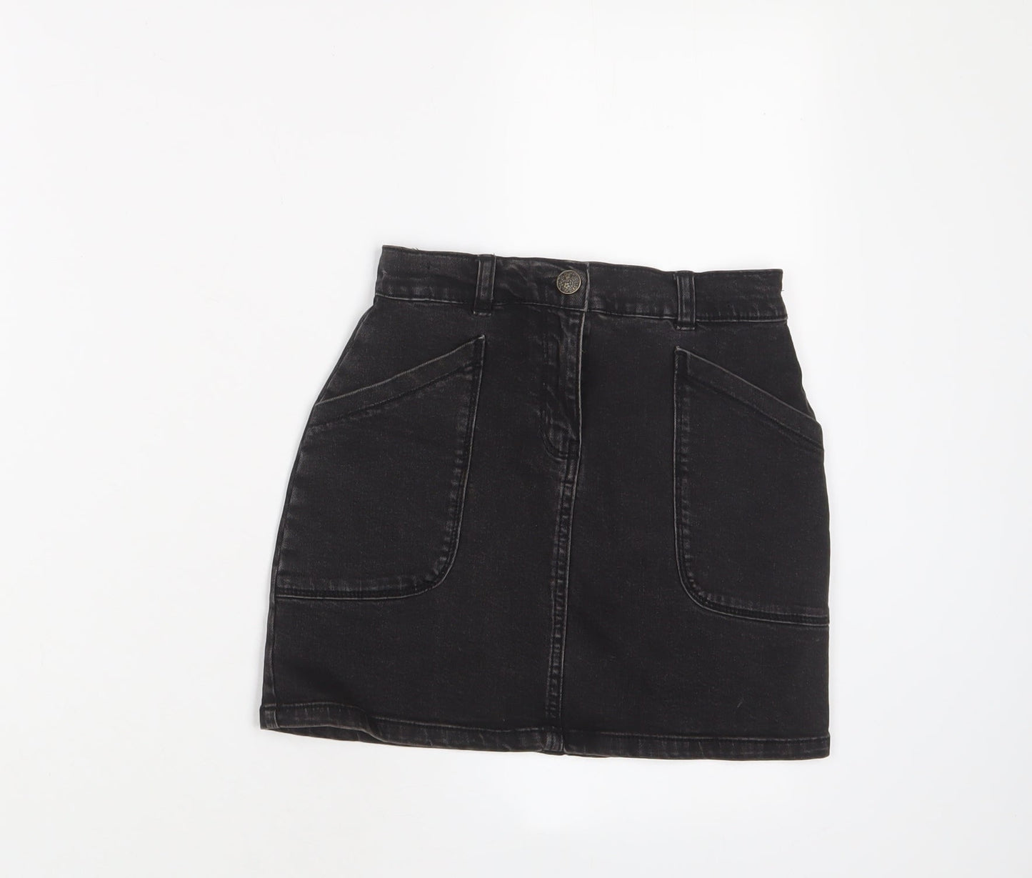 Nutmeg Girls Black Cotton A-Line Skirt Size 8-9 Years Regular Zip